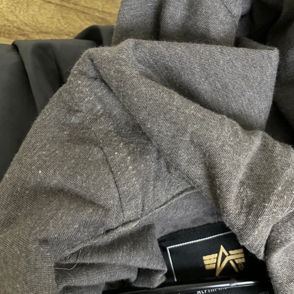 Alpha Industries Flight Jacket Mens Medium Grey Outdoors Full Zip Lined Hooded - Picture 7 of 10